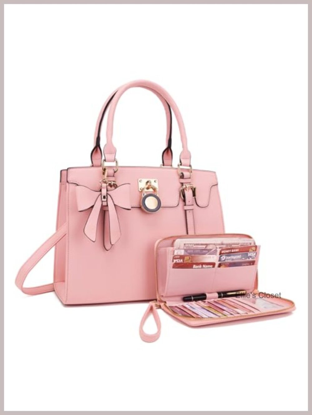 Vegan Leather Satchel Tote Handbag with Wallet Set Top Handle Shoulder Purses